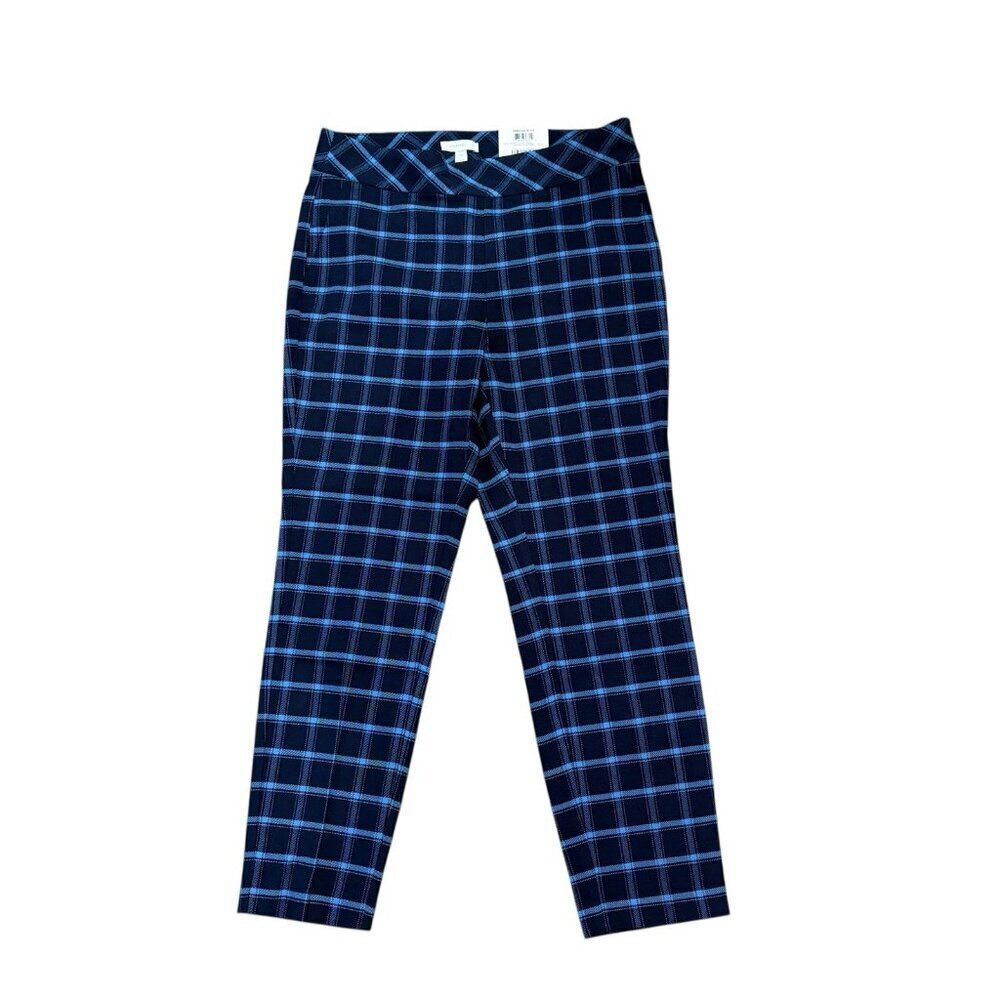 NEW Women's 10 Blue Plaid Preppy Academia City Pull On Work Casual Ankle Pants